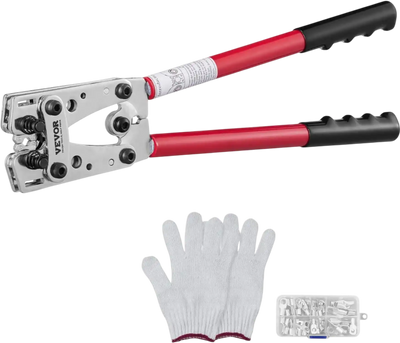 Vevor Crimping Tool Battery Cable Lug Crimper 10-1/0 AWG with 60 Aluminum Ring Connectors New