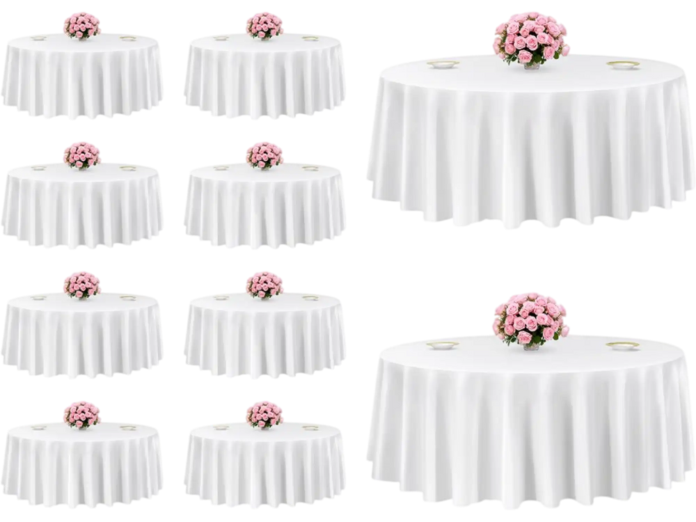 VEVOR White Round Tablecloths 10 Pack, 120 Inches in Diameter, Stain- & Wrinkle- Resistant, Machine Washable Table Clothes, Polyester Fabric Table Covers for Wedding, Party, Banquet, Formal Events