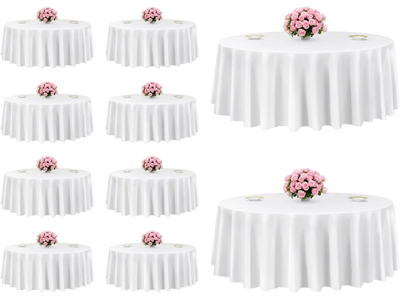 VEVOR White Round Tablecloths 10 Pack, 120 Inches in Diameter, Stain- & Wrinkle- Resistant, Machine Washable Table Clothes, Polyester Fabric Table Covers for Wedding, Party, Banquet, Formal Events