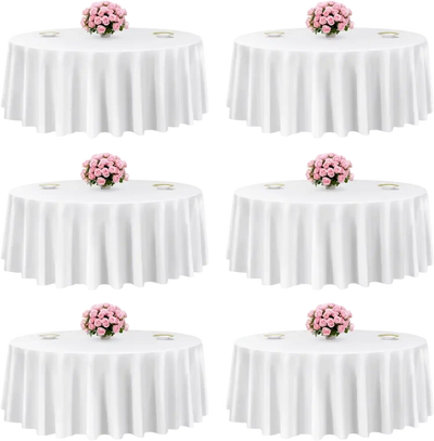 VEVOR White Round Tablecloths 6 Pack, 120 Inches in Diameter, Stain- & Wrinkle- Resistant, Machine Washable Table Clothes, Polyester Fabric Table Covers for Wedding, Party, Banquet, Formal Events