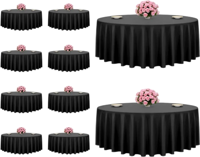 VEVOR Black Round Tablecloths 10 Pack, 120 Inches in Diameter, Stain- & Wrinkle- Resistant, Machine Washable Table Clothes, Polyester Fabric Table Covers for Wedding, Party, Banquet, Formal Events