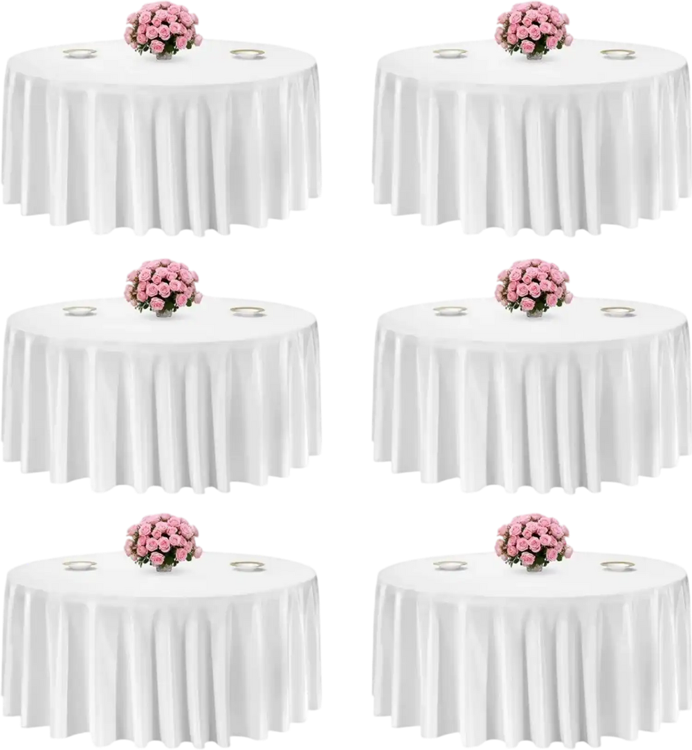 VEVOR White Round Tablecloths 6 Pack, 132 Inches in Diameter, Stain- & Wrinkle- Resistant, Machine Washable Table Clothes, Polyester Fabric Table Covers for Wedding, Party, Banquet, Formal Events