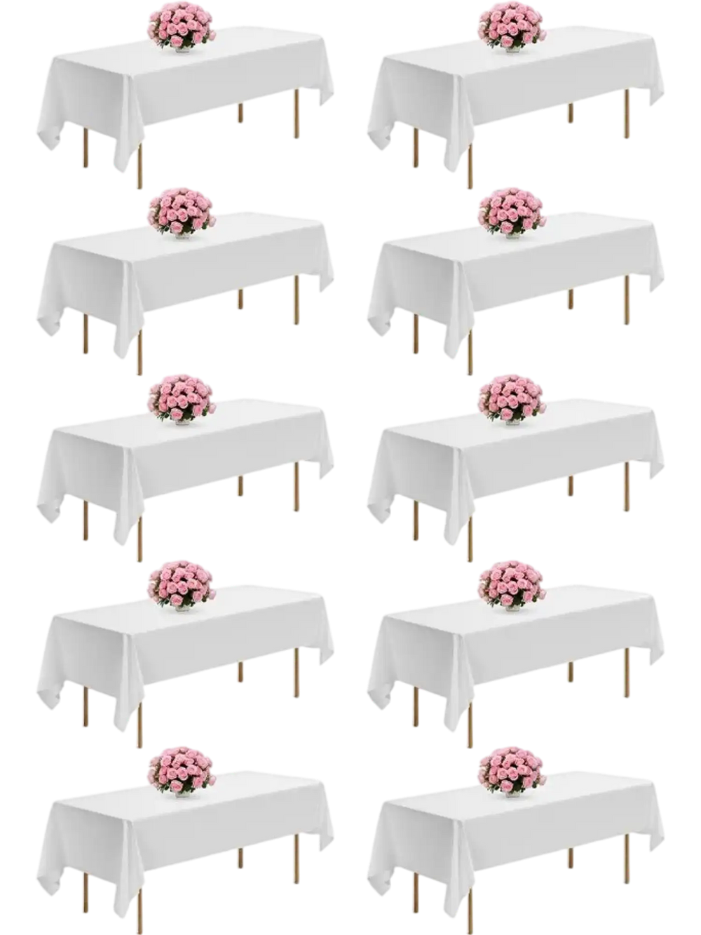 VEVOR White Tablecloths for Rectangle Tables, 10 Pack, 60 x 102 Inches, Reusable and Machine Washable Table Clothes, Wrinkle-Resistant Polyester Fabric Table Covers for Wedding, Party, Banquet