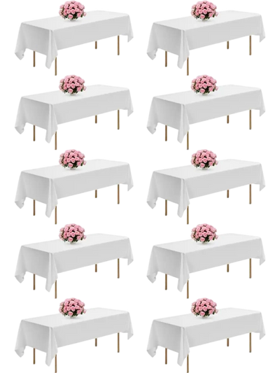 VEVOR White Tablecloths for Rectangle Tables, 10 Pack, 60 x 102 Inches, Reusable and Machine Washable Table Clothes, Wrinkle-Resistant Polyester Fabric Table Covers for Wedding, Party, Banquet
