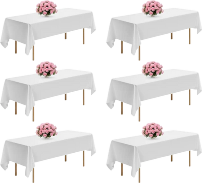 VEVOR White Tablecloths for Rectangle Tables, 6 Pack, 60 x 102 Inches, Reusable and Machine Washable Table Clothes, Wrinkle-Resistant Polyester Fabric Table Covers for Wedding, Party, Banquet