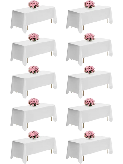 VEVOR White Tablecloths for Rectangle Tables, 10 Pack, 70 x 120 Inches, Reusable and Machine Washable Table Clothes, Wrinkle-Resistant Polyester Fabric Table Covers for Wedding, Party, Banquet