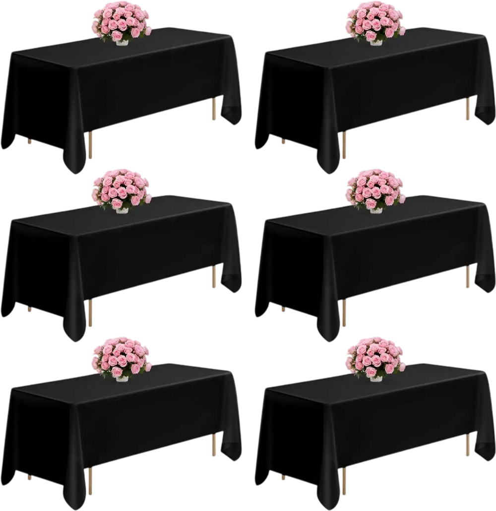 VEVOR Black Tablecloths for Rectangle Tables, 6 Pack, 70 x 120 Inches, Reusable and Machine Washable Table Clothes, Wrinkle-Resistant Polyester Fabric Table Covers for Wedding, Party, Banquet