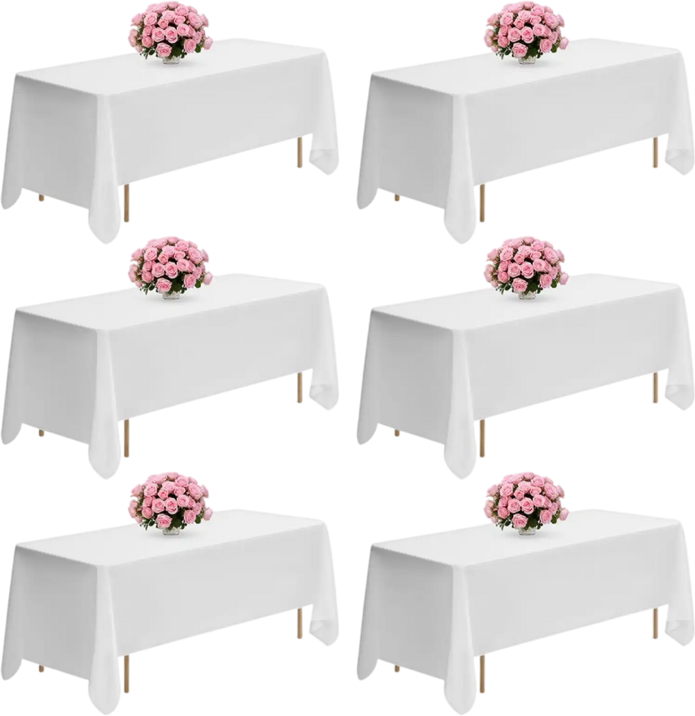 VEVOR White Tablecloths for Rectangle Tables, 6 Pack, 70 x 120 Inches, Reusable and Machine Washable Table Clothes, Wrinkle-Resistant Polyester Fabric Table Covers for Wedding, Party, Banquet