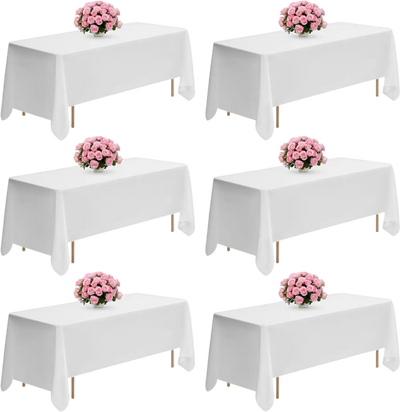 VEVOR White Tablecloths for Rectangle Tables, 6 Pack, 70 x 120 Inches, Reusable and Machine Washable Table Clothes, Wrinkle-Resistant Polyester Fabric Table Covers for Wedding, Party, Banquet