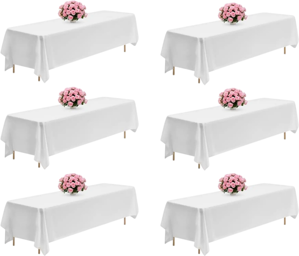 VEVOR White Tablecloths for Rectangle Tables, 6 Pack, 90 x 132 Inches, Reusable and Machine Washable Table Clothes, Wrinkle-Resistant Polyester Fabric Table Covers for Wedding, Party, Banquet