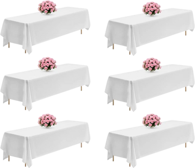 VEVOR White Tablecloths for Rectangle Tables, 6 Pack, 90 x 132 Inches, Reusable and Machine Washable Table Clothes, Wrinkle-Resistant Polyester Fabric Table Covers for Wedding, Party, Banquet