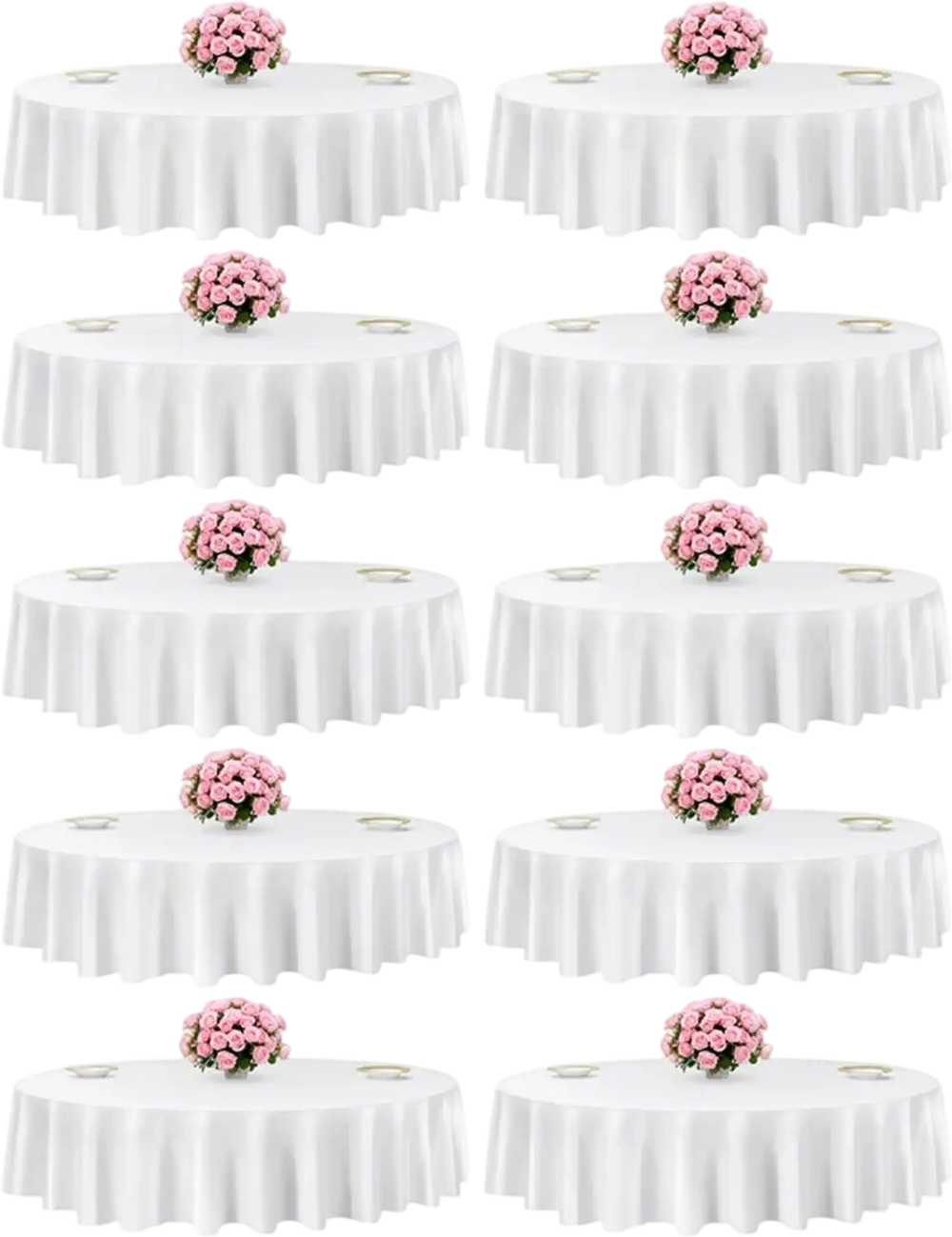 VEVOR White Round Tablecloths 10 Pack, 90 Inches in Diameter, Stain- & Wrinkle- Resistant, Machine Washable Table Clothes, Polyester Fabric Table Covers for Wedding, Party, Banquet, Formal Events