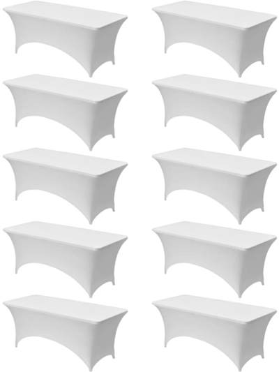 VEVOR 10 Pack Table Cloth for 6FT Rectangular Fitted Events, Wrinkle-Resistant Stretch White Table Covers, Washable Spandex Tablecloth Protector, for Party, Wedding, Cocktail, Banquet, Festival
