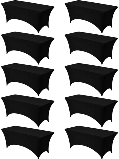 VEVOR 10 Pack Table Cloth for 6FT Rectangular Fitted Events, Wrinkle-Resistant Stretch Black Table Covers, Washable Spandex Tablecloth Protector, for Party, Wedding, Cocktail, Banquet, Festival