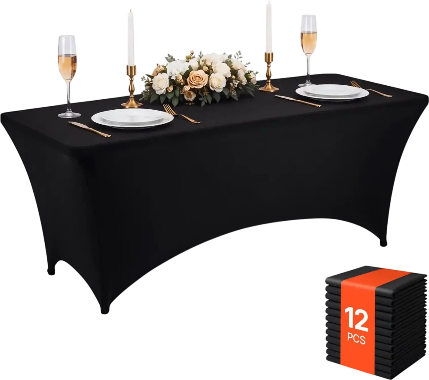 Vevor Tablecloths 6' Rectangular Spandex Fitted Table Covers 12-Pack Black New