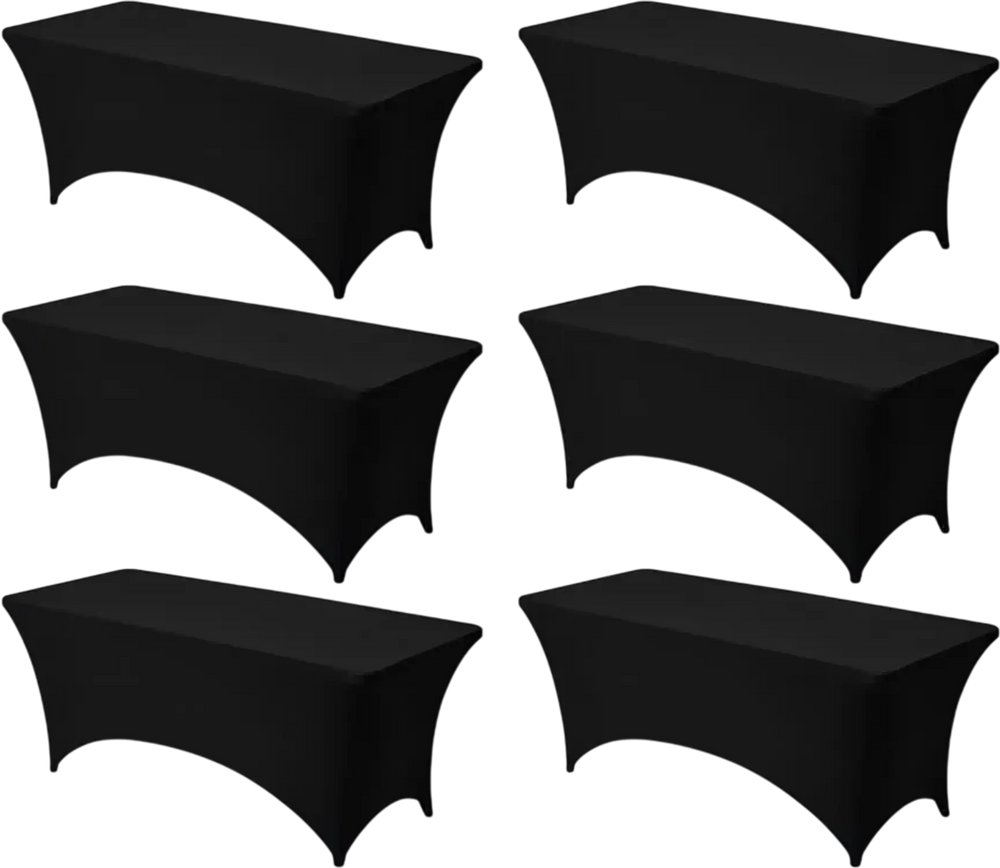 VEVOR 6 Pack Table Cloth for 6FT Rectangular Fitted Events, Wrinkle-Resistant Stretch Black Table Covers, Washable Spandex Tablecloth Protector, for Party, Wedding, Cocktail, Banquet, Festival