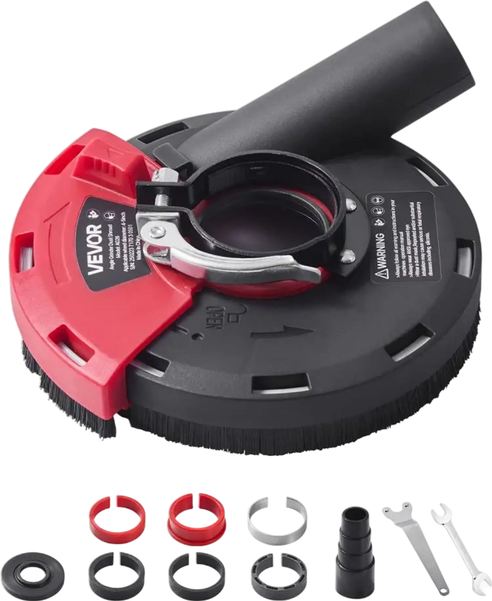 VEVOR Grinding Dust Shroud for Angle Grinder, Universal 4-5 in, Surface Grinder Dust Shroud with 6 Clamping Washers, Connect to Vacuum Cleaner, Suitable for Grinding Wood Concrete Wall Stone