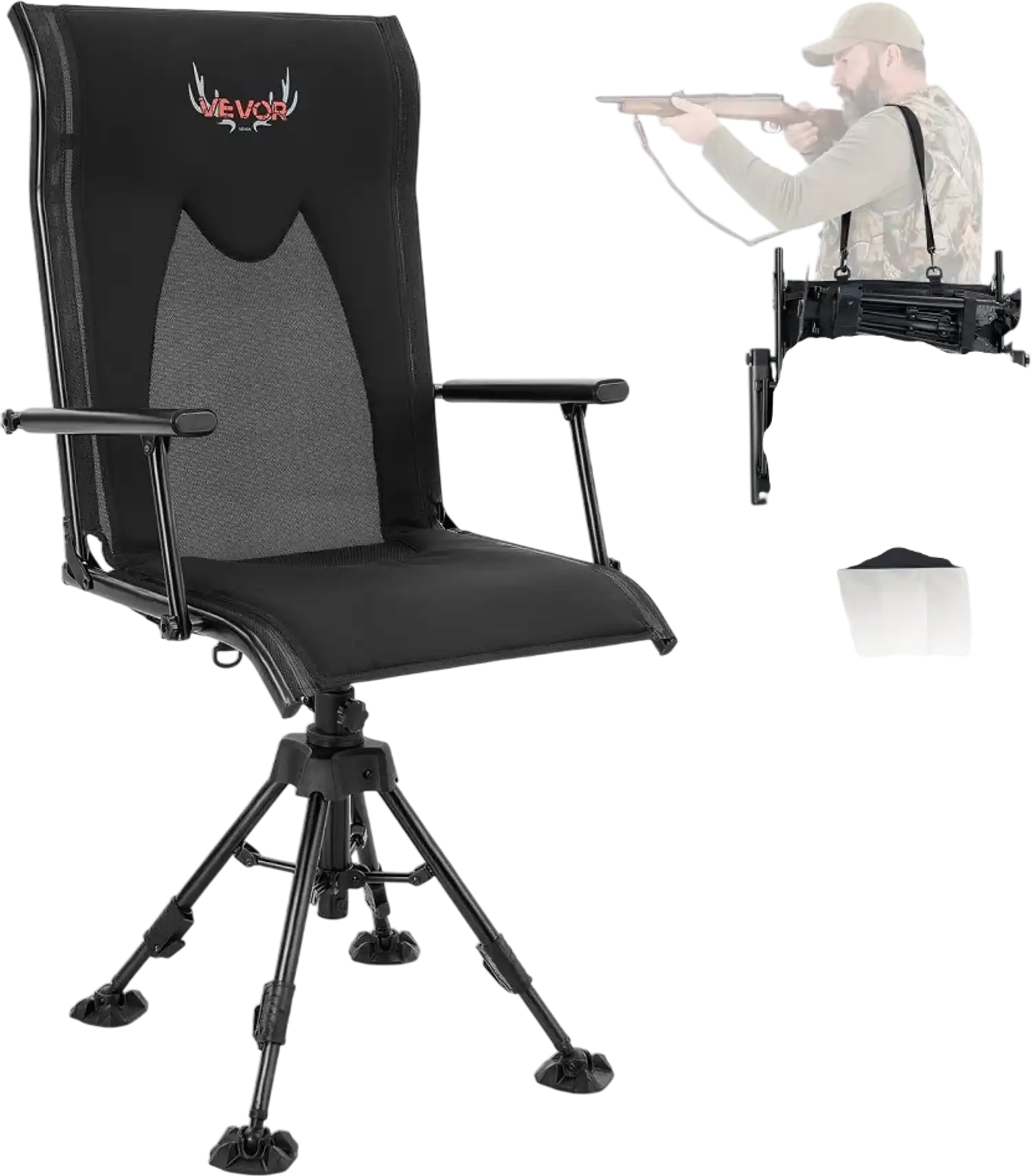 Vevor Hunting Chair 360° Silent Swivel Blind Chair with Adjustable Legs Foldable Portable Camo Seat New