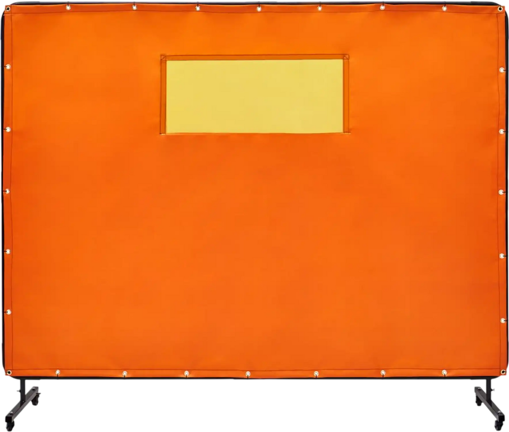 VEVOR Welding Screen with Frame, 6' x 8' Welding Curtain Screens, Flame-Resistant Vinyl Welding Protection Screen with 4 Swivel Wheels (2 Lockable) & Transparent Window for Workshop/Industrial, Yellow