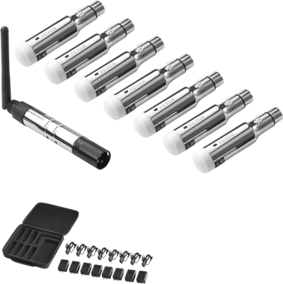 VEVOR DMX Wireless Receiver, 7 Receivers & 1 Transmitter, 2.4G ISM Band, 656 ft Transmission Range, Rechargeable Battery, Wireless Stage Lighting Control, for LED Stage Party DJ Bar Lighting, Silver