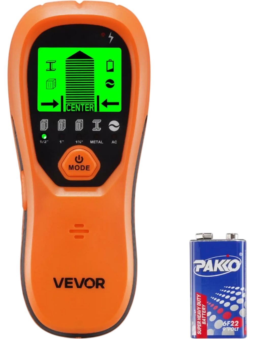 VEVOR Stud Finder Wall Scanner, 5 in 1, Electronic Wall Stud Detector with Smart Sensor, High-Definition LCD Display and Audio Alarm, for the Center and Edge of Metal, AC Wire, Joists, Pipes, Orange