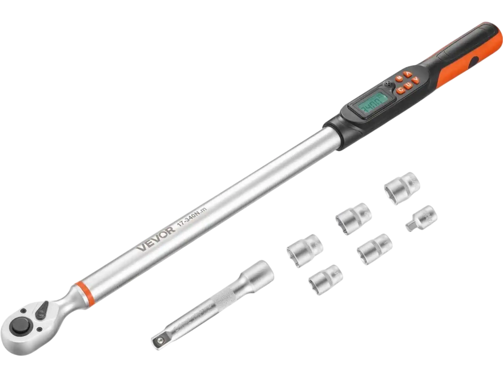 VEVOR Torque Wrench Set 1/2" Drive Digital Torque Wrench 4 Display Units, ±2% Accuracy, LCD Screen, with Buzzer and LED Indicator, with Sockets, Extension Bar, Adapter, for Automotive Repair