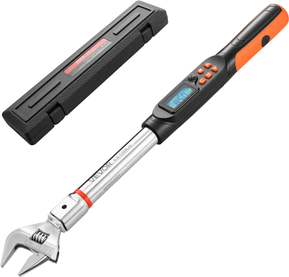 VEVOR Torque Wrench 0-1.5 in Adjustable Jaw Opening Digital Torque Wrench, Open-End Jaw, 4 Display Units, ±2% Accuracy, LCD Screen, with Buzzer and LED Indicator, for Pipe and Automotive Repair