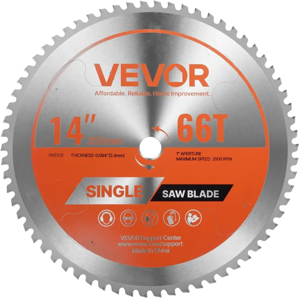 VEVOR Circular Saw Blade, 14 inch Diameter, 66 Sharp Alloy Teeth, 1 inch Arbor, Fine Finish, Metal Cutting Blade for Circular Saw, with Noise-Reducing Heat Vents, for Cutting Steel and Aluminum