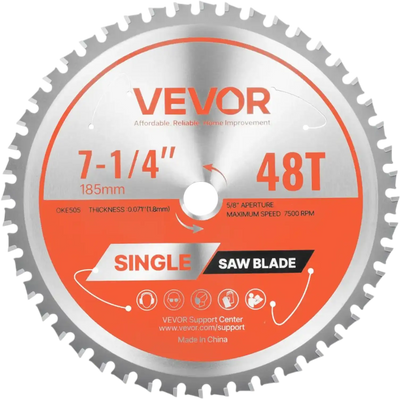 VEVOR Circular Saw Blade, 7-1/4 inch Diameter, 48 Sharp Alloy Teeth, 5/8 inch Arbor, Fine Finish, Metal Cutting Blade for Circular Saw, with Noise-Reducing Heat Vents, for Cutting Steel and Aluminum