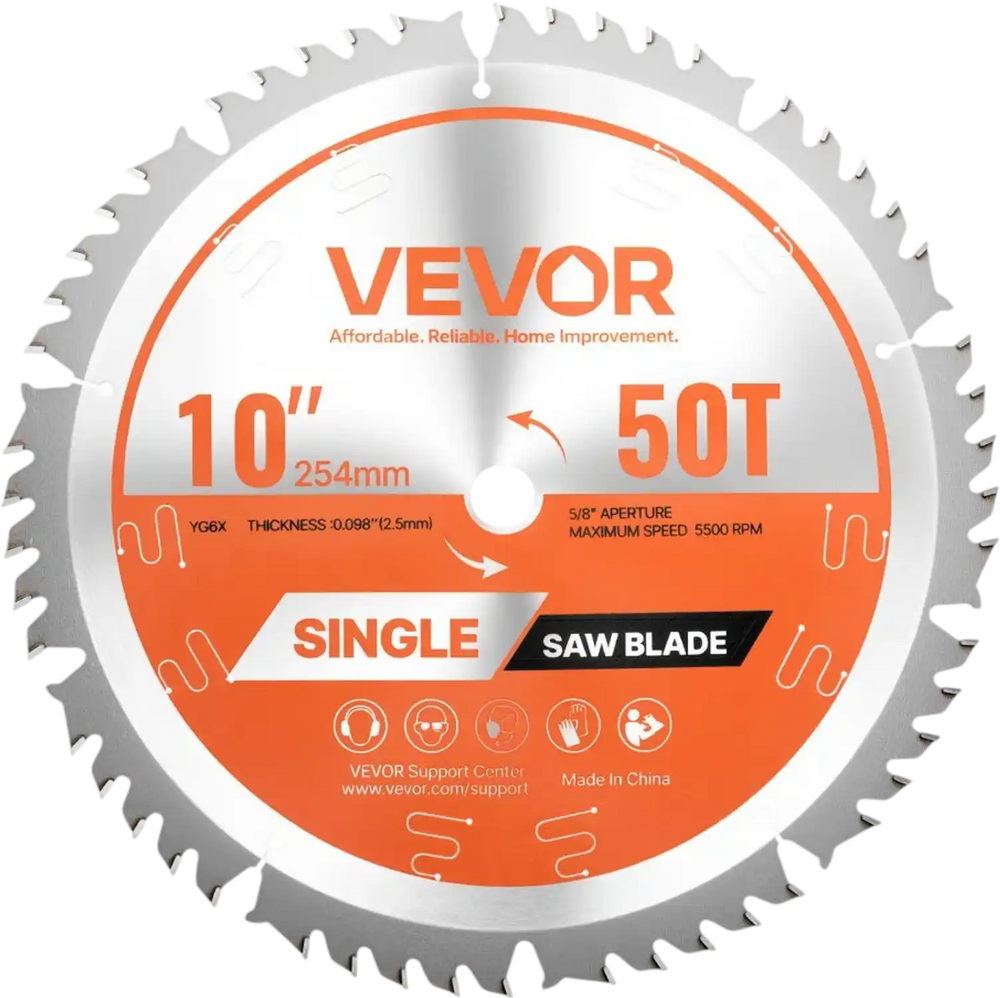 VEVOR Circular Saw Blade, 10 inch Diameter, 50 Sharp Alloy Teeth, 5/8 inch Arbor, Fine Finish, Wood Cutting Blade for Circular Saw, with Noise-Reducing Heat Vents, for Cutting Plywood, OSB, Hardwood