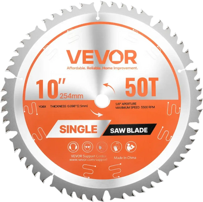 VEVOR Circular Saw Blade, 10 inch Diameter, 50 Sharp Alloy Teeth, 5/8 inch Arbor, Fine Finish, Wood Cutting Blade for Circular Saw, with Noise-Reducing Heat Vents, for Cutting Plywood, OSB, Hardwood