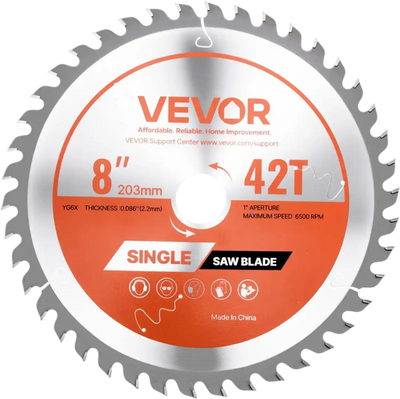 VEVOR Circular Saw Blade, 8 inch Diameter, 42 Sharp Alloy Teeth, 1 inch Arbor, Fine Finish, Wood Cutting Blade for Circular Saw, with Noise-Reducing Heat Vents, for Cutting Plywood, OSB, and Hardwood