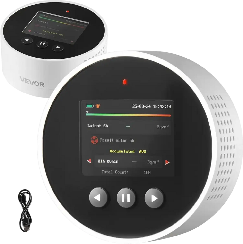 VEVOR Radon Air Quality Meter Detector for Home 3.3Bq/m³ to 37kBq/m³ Battery Powered