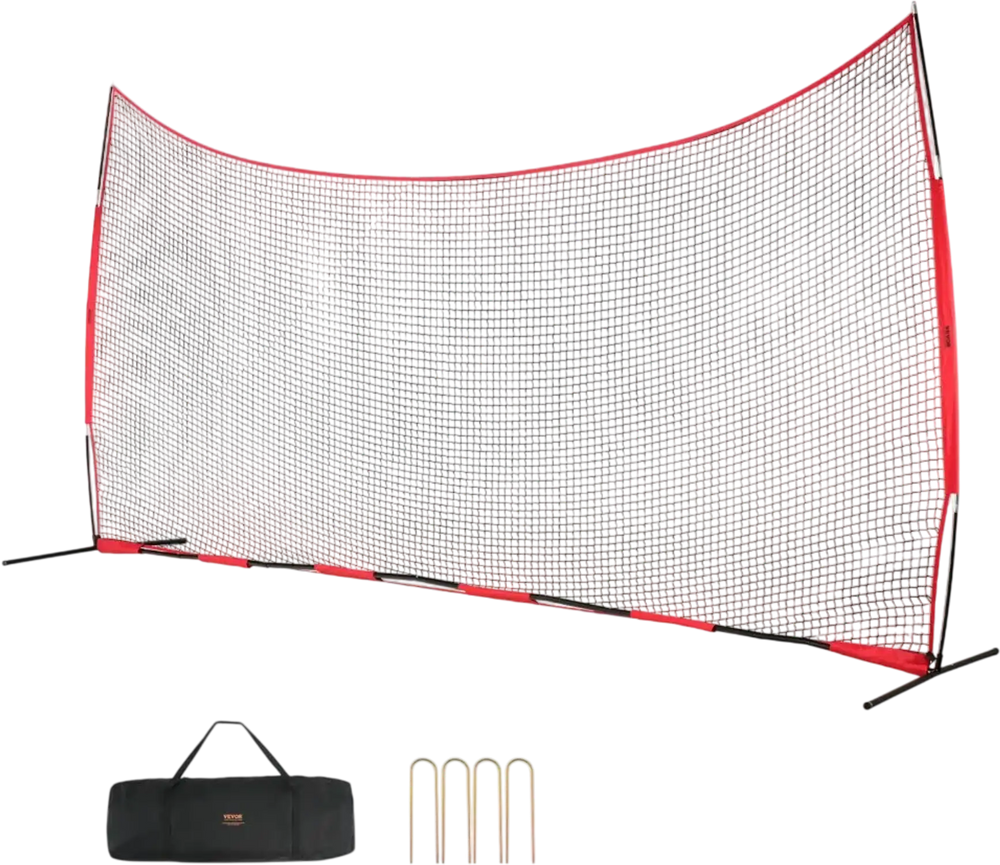 VEVOR Barricade Backstop Net, 20x10 ft Ball Sports Barrier Netting, Portable Practice Equipment with Carry Bag, Protection Screen for Baseball Softball Lacrosse Soccer Hockey Training, for Backyard