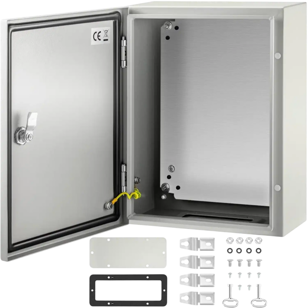 VEVOR Carbon Steel Electrical Box, 16x12x6 inches, Hinged Cover, IP66 Waterproof & Dust Resistant, Suitable for Outdoor Use, Includes Mounting Plate