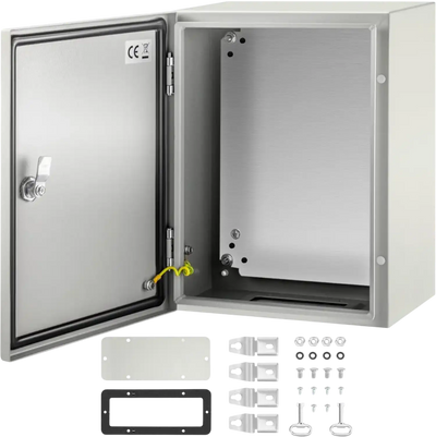 VEVOR NEMA Steel Case, Dimensions 16x12x8 inches, NEMA 4X Steel Electric Enclosure, IP66 Rated for Water and Dust Resistance, Suitable for Both Outdoor and Indoor Use, Includes Mounting Plate