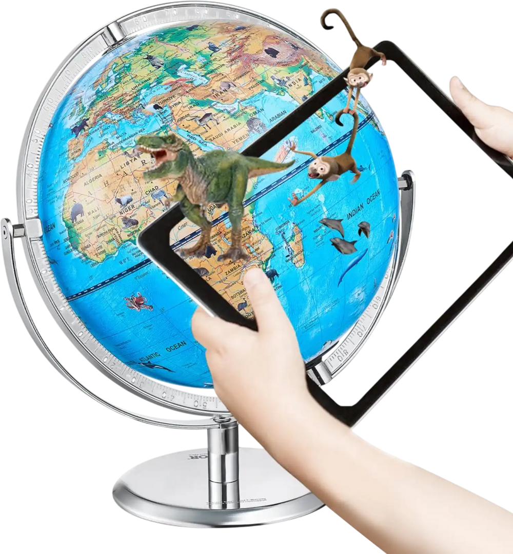 VEVOR Educational Globe for Kids, 10 in/254 mm, Interactive AR World Globe with AR Golden Globe APP LED Night Lighting 720° Rotation, STEM Toy Gifts for Kids Compatible with Android or iOS Devices