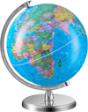 VEVOR Rotating World Globe with Stand, 8 in/203.2 mm, Educational Geographic Globe with Precise Time Zone ABS Material, 360° Spinning Globe for Kids Children Learning Classroom Geography Education