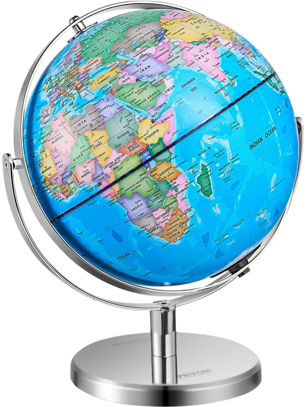VEVOR Illuminated World Globe with Stand, 13 in/330.2 mm, Educational Earth Globe with Stable Heavy Metal Base HD Printed Map and LED Night Lighting, 720° Spinning Globe for Kids Classroom Learning