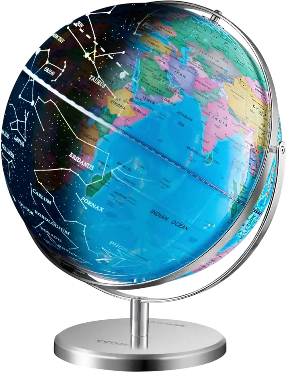 VEVOR Illuminated World Globe with Stand, 13 in/330.2 mm, Educational Earth Globe with Stable Heavy Metal Base and LED Constellation Night Light HD Printed Map, Spinning for Kids Classroom Learning