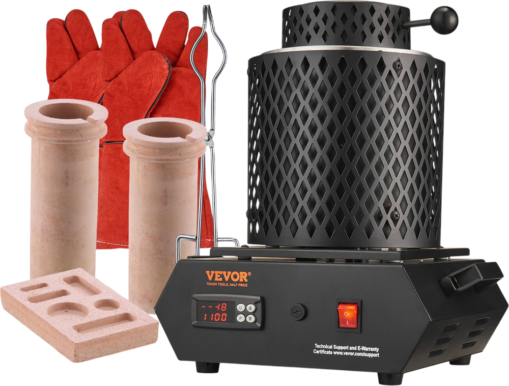 VEVOR Gold Melting Furnace, 1350W, 2102 ℉ Max Temperature, Digital Electric Melting Furnace with 1 kg and 3 kg Ceramic Crucibles, Crucible Tongs, and Gloves, for Gold, Silver, Aluminum, Copper