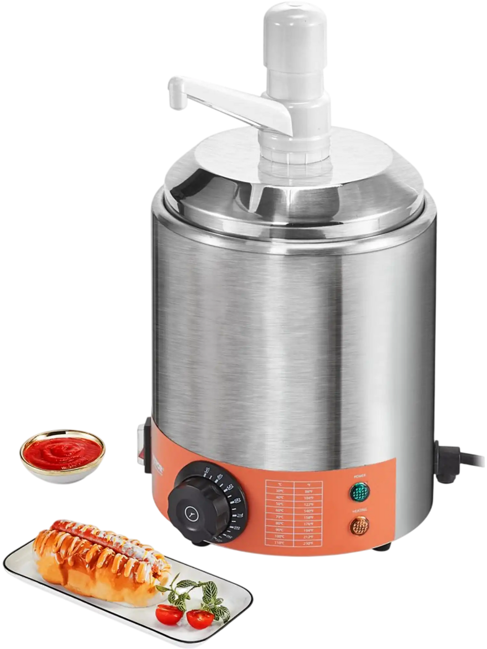 VEVOR Electric Cheese Dispenser with Pump, 2.3 Qt Commercial Hot Fudge Warmer, Plastic Pump Dispenser, 86-230℉ Temp Adjustable Nacho Cheese Sauce Warmer, for Hot Fudge Cheese Caramel