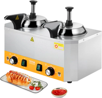 VEVOR Electric Cheese Dispenser with Pumps, 2.4x2 L Commercial Hot Fudge Warmer, Stainless Steel Heated Double Pumps Dispenser, 86-230℉ Temp Adjustable Nacho Cheese Warmer for Fudge Cheese Caramel