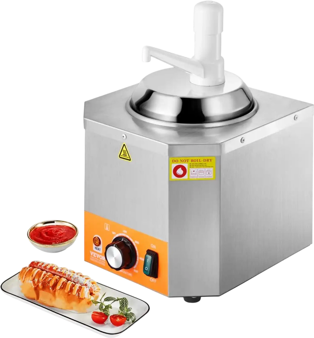 VEVOR Electric Cheese Dispenser with Pump, 2.4L Commercial Hot Fudge Warmer, Plastic Pump Dispenser, 86-230℉ Temp Adjustable Nacho Cheese Sauce Warmer, for Hot Fudge Cheese Caramel
