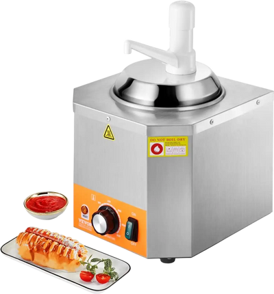 VEVOR Electric Cheese Dispenser with Pump, 2.4L Commercial Hot Fudge Warmer, Plastic Pump Dispenser, 86-230℉ Temp Adjustable Nacho Cheese Sauce Warmer, for Hot Fudge Cheese Caramel