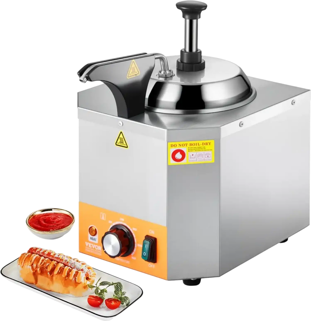 VEVOR Electric Cheese Dispenser with Pump, 2.4L Commercial Hot Fudge Warmer, Stainless Steel Heated Pump Dispenser, 86-230℉ Temp Adjustable Nacho Cheese Sauce Warmer, for Hot Fudge Cheese Caramel