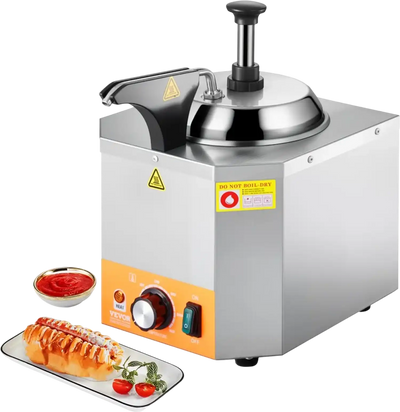 VEVOR Electric Cheese Dispenser with Pump, 2.4L Commercial Hot Fudge Warmer, Stainless Steel Heated Pump Dispenser, 86-230℉ Temp Adjustable Nacho Cheese Sauce Warmer, for Hot Fudge Cheese Caramel