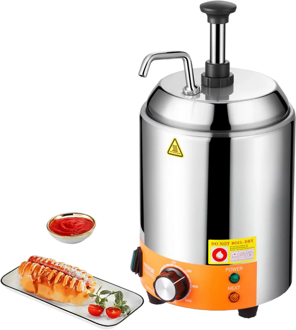 VEVOR Electric Cheese Dispenser with Pump, 2.4L Commercial Hot Fudge Warmer, Stainless Steel Pump Dispenser, 86-230℉ Temp Adjustable Nacho Cheese Sauce Warmer, for Hot Fudge Cheese Caramel