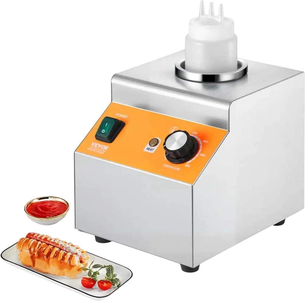 VEVOR Electric Bottle Warmer with Bottle, 0.8L Commercial Cheese Dispenser, Hot Fudge Warmer 86-185℉ Temp Adjustable, Plastic Bottle Nacho Cheese Sauce Warmer for Hot Fudge Cheese Caramel, Square