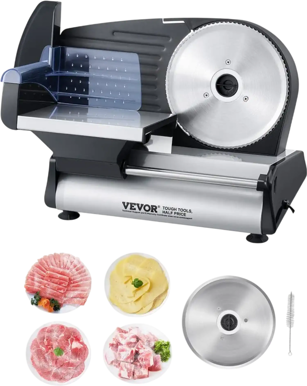 VEVOR Meat Slicer, 7.5 inch Electric Deli Food Slicer, 180W Meat Cutter with two Premium SUS420 Blades, 0-0.6 inch Adjustable Thickness, Food Slicer Machine for Meat, Hard Bread and Cheese, Home Use